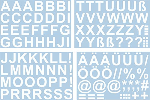 Lot de 140 lettres autocollantes de 4 cm de haut - Blanc - Lettres et caractères de A à Z - Idéal pour l'extérieur car résistant à l'eau et aux intempéries
