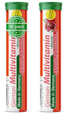 Multivitamin + Minerals - 2 x 20 effervescent Tablets - Pomegranate Flavor - T&D Pharma German Multivitamin + Minerals - Made in Germany