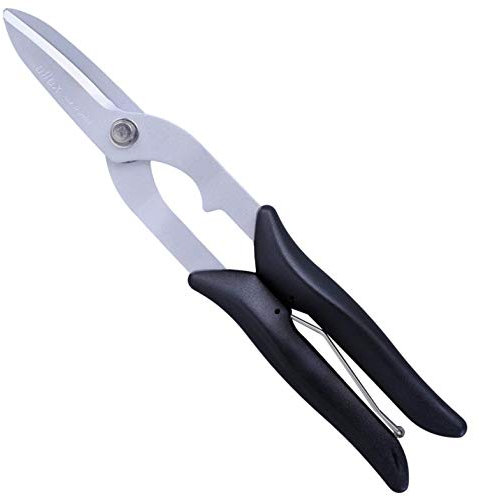 ALLEX Tin Snips for Cutting Metal Sheet 9.5 Inch, Japanese Steel Heavy Duty Metal Cutter Spring Loaded, Made in Japan, Curved Blade/Curve Cut, Black