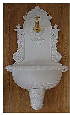 Wandbrunnen Graf von Gerlitzen Blumenampel Alu Bassena Wand Brunnen Kran Ablauf Weiß (ANJA) MG2-W