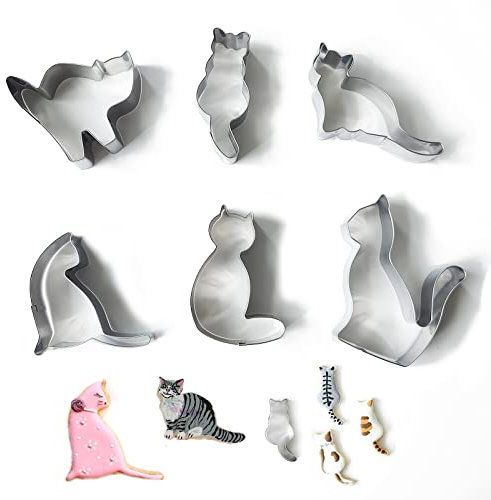 6 Piezas Cortadores de Galletas, Cortadores de Galletas de Acero Inoxidable, para Hornear Moldes para Gatos con Fondant para Niños, Galletas para Galletas con Fondant para Hornear