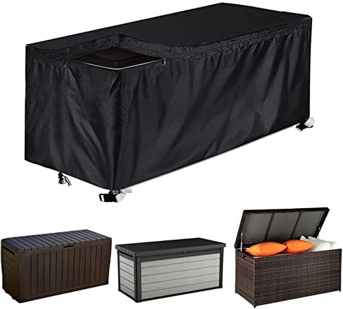 COOSOO Patio Deck Box Cover with Zipper Waterproof Outdoor Garden Furniture Cover 420D Oxford Rectangle (Black, L:158 * 81 * 71cm)