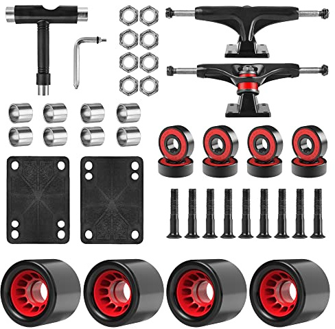 AXDT Skateboard Wheels Set,Include Skateboard Trucks, Skateboard Wheels 60mm, Skateboard Bearings, Skateboard Pads, Skateboard Hardware 1