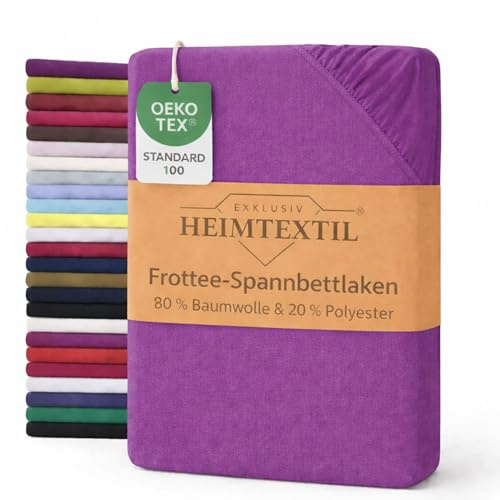 EXKLUSIV HEIMTEXTIL - Sábana bajera ajustable de rizo, 200 x 220 cm, color morado