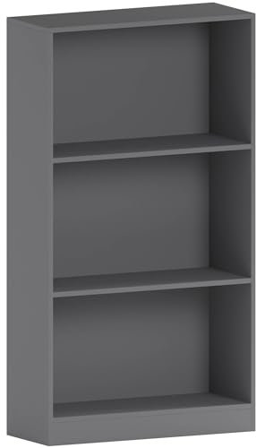 Vida Designs Cambridge 3 Tier Medium Bookcase, Grey Wooden Shelving Display Storage Unit Office Living Room Furniture