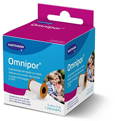 Omnipor Cerotto ipoallergenico in TNT in rocchetto, poroso, fissaggio di bendaggi, bianco, 5cm x 5m