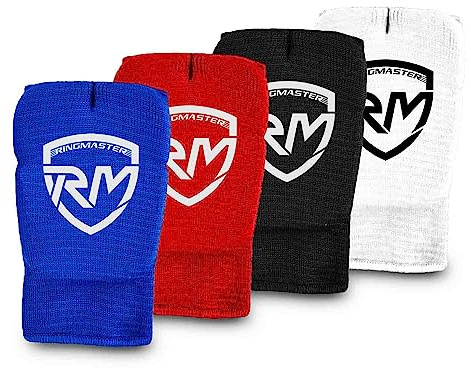 RingMaster Sports Kids Elastic Hand Pads Slip on Mitts Martial Arts Karate (Blue, Extra Small)