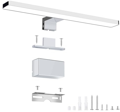 NBEASTKEY Lampada a specchio, lampada a specchio da bagno 8W 38 cm 230V bianco neutro 4000K, luce da bagno per armadietti a specchio, luce per trucco, 230 V IP44 impermeabile cromato (9116P-38)