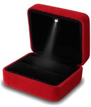 DELALO® Boîte à bague avec lumière LED - Écrin à bague en velours - Écrin à bague avec éclairage LED - Pour fiançailles, demande en mariage, mariage (Rouge)