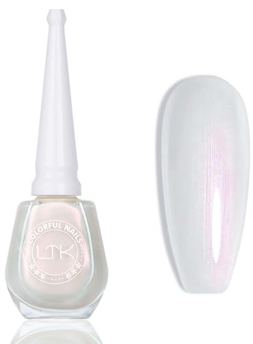 Pearl Polish - White Pearl Glitter Nail Polish - Reflect Pink Shimmer Flash - High Glossy Shine Long Lasting No Need UV Long Lasting DIY Manicure Nail Art