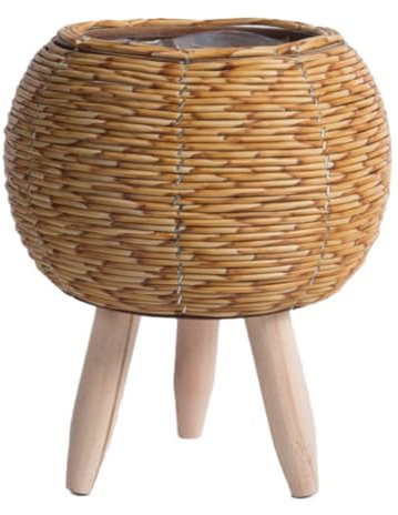 Jemcgrl Macetas de Estante de Flores Tejidas de RatáN de ImitacióN Vintage, Cesta de Almacenamiento Hecha una Mano con Patas de Madera, Soporte para Maceta,A