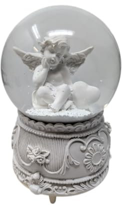 Angelic Musical - Palla di neve da 100 mm, funzionamento a batteria con intricata statuetta di angelo, richiede 3 batterie AAA (non incluse) (design B)