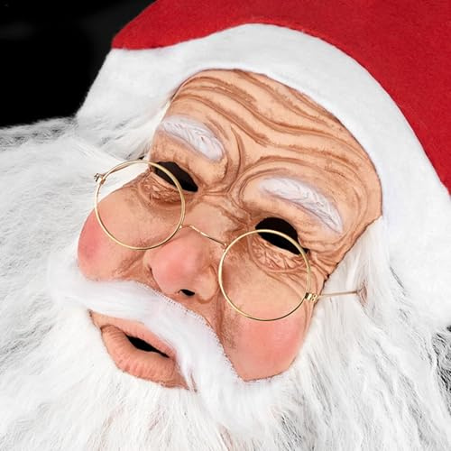 Latexmask från jultomten, jultomtemask, tomtemask, latexmask med röd skägghatt, full mask på huvudet, halloween festdräkt för vuxna