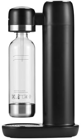 NextWhip CO2 Premium Wassersprudler, kompatibel mit einschraubbarem 60L CO2 Zylinder - inkl. 1L Flasche - Schwarz