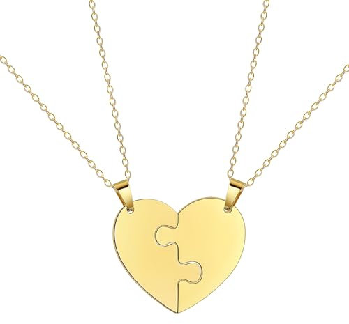 EUEAVAN Collana con cuore spezzato Ciondolo della migliore amica BFF Foever Due mezzi cuori Collana con cuore abbinato Gioielli di coppia Regalo di San Valentino (oro)