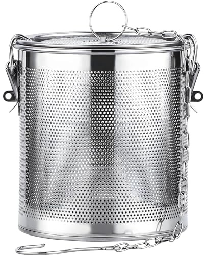 Vexillaris Stainless Steel Spice Infusion Basket, Large Cooking Spice Strainer, Mesh Design Strainer Soup Separator Basket with Chain Hook, Suitable for Home Kitchens (3.2L)