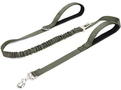 Double Handle Tactical Dog Leash with Shock Absorption Stretch Bungee Leash