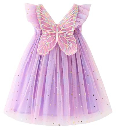 Miipat Klänning, bebisflicka, tyllklänning, fjäril, ärmlös, ungt barn, prinsessa, tutu, blomma, bröllop, födelsedagsfest, flickklänning, 6 månader till 6 år