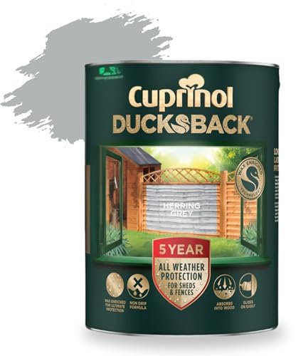 AOC24 5L Ducksback Paint - Garden Wood Treatment for Sheds, Fences & Furniture - Quick Dry Exterior Paint - Weatherproof Protection - Non-Drip, Low VOC - 10m²/L Coverage (Herring Grey, 5L)