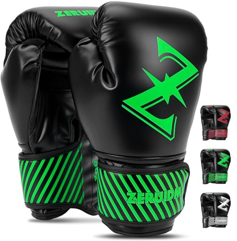 ZERUIDM Kids Boxing Gloves 6 oz Youth Training Sparring Gloves for 3–12, Leather Ventilated Mesh, Boys Girls Junior Punching Gloves for PunchBag Focus Pads MMA Muay Thai Kickboxing(Green)