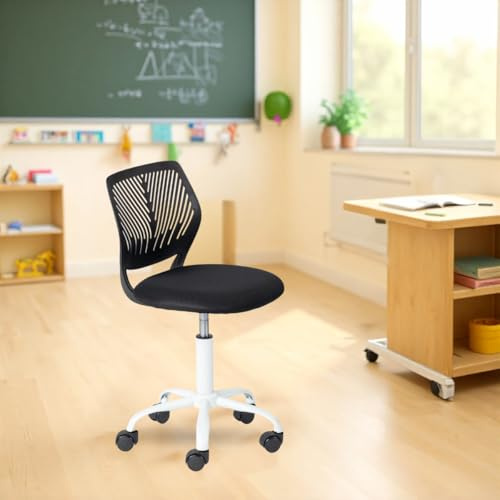 FurnitureR Chaise de Classe Compacte, Siège Ergonomique pour Ecole, Dossier en Maille Respirante, Hauteur Réglable, Chaise de Salle de Dessin pour Enfants, Facile à Déplacer 360°, Noir