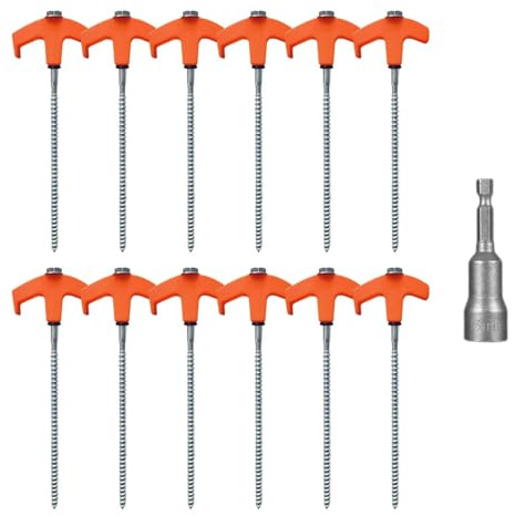 tintoke 12 Stück CampingHeringeSchrauben, SchwereHeringeStahl, DrehbareZeltheringe zum Schrauben mit Gewinde, mit Hülle, Robuste Stahl-Heringe, geeignet für Verschiedene Campingumgebungen