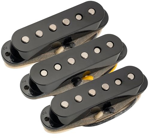 Musiclily Pro ST-FAT60S Staggered Alnico 2 Pastillas Single Coil Mástil Medio Puente Pickups Set para Guitarra Eléctrica tipo Strat, Negro