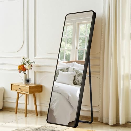 Clevich Specchio da Terra, 162x50 cm, Grande Specchio da Parete con Cornice in Alluminio Rinforzata, da Parete o Terra per Camera da Letto, Soggiorno, Nero