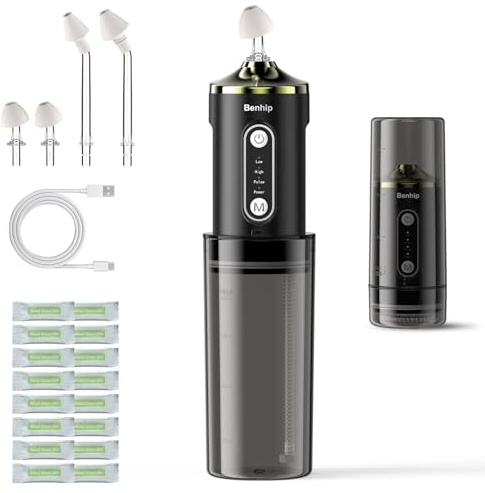Benhip Electric Nasal Irrigation System Kit, Sinus Rinse Bottle, Neti Pot Decongestant Relief System for Kids/ Adults Cordless Storeable Waterproof with 60 Saline Packets, Wash Nose & Snoring Remedy