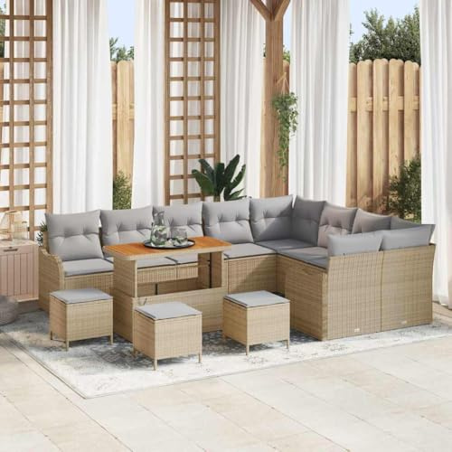 Frdhee Lounge mobili da giardino per esterni, set di 13 divani da giardino, beige e grigio chiaro, 110 x 55 x 71 cm, gruppo panca angolare per interni ed esterni