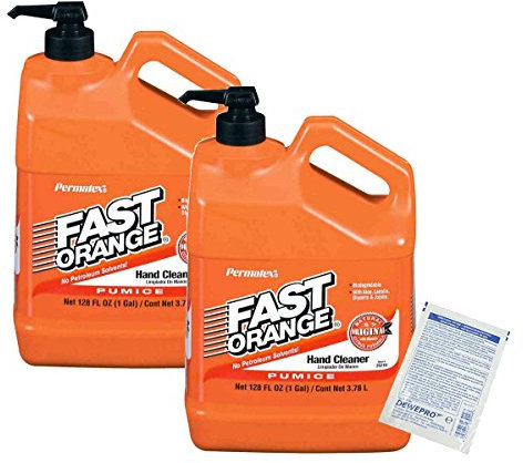 2er Set Permatex Fast Orange: Kanister 3,78 Liter mit Pumpe - die perfekte Handreinigung inkl. 2 St. DEWEPRO SingleScrubs