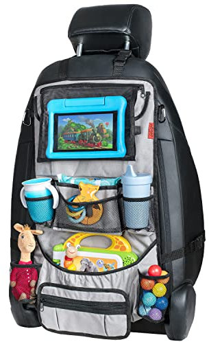 Lusso Gear Strapazierfähiger Auto Organizer Rücksitz Extra Groß | Rückenlehnenschutz und Stabile Verstärkte Ecken | Schutz für iPad |Autositz Organizer mit 12 Aufbewahrungsfächern (Grau)