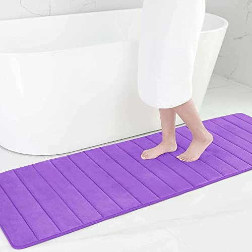 smiry Memory Foam Bath Mat 60 x 180 cm Bathroom Mat Purple | Extra Soft Non-Slip Absorbent Machine-Washable, Plush Cushioned for Cozy Foot Feel, Ideal for Shower, Sink & Bathroom Entry