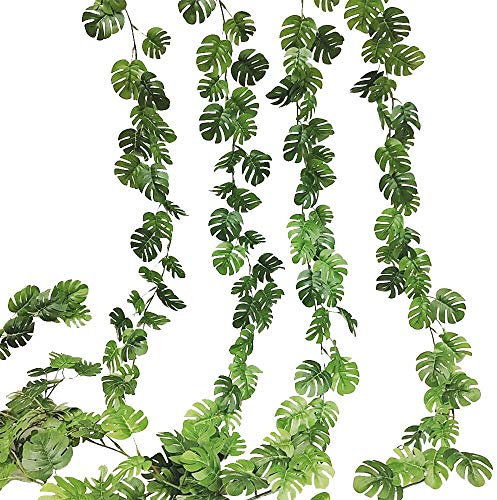 Fycooler Artificial Monstera Leaves, Hanging Ivy Vines Garland, Faux Palm Leaf for Wall Decoration, Wedding, Bridal, Wreaths Ornaments (Mini Monstera Ivy-2pcs)