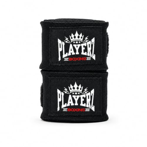 Playerz - Bende per mani da boxe, 4,5 m, per adulti, 450 cm, per Muay Thai, MMA, colore: nero