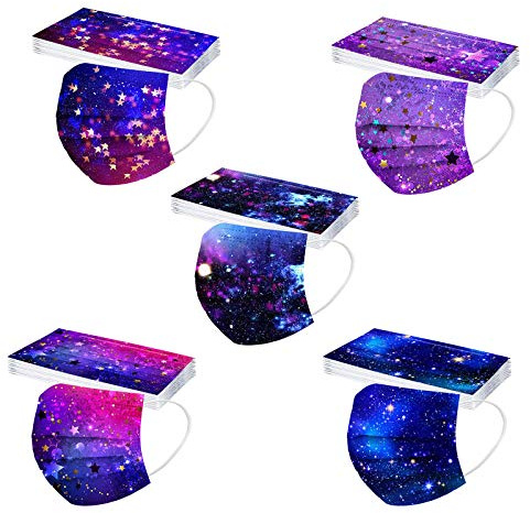 50 Pezzi Bambini per Mascherine Protezione per Il Viso USA e Getta 3 Strati Stampa arcobaleno Tessuto Cotone Antipolvere Visiera Bocca Faccia Adatto Regolabile Disegni Comfort Traspirante (C-004)