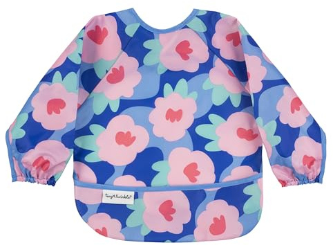 Tiny Twinkle Bavaglino impermeabile a maniche lunghe per bambini, lavabile in lavatrice, resistente agli strappi, motivo floreale, 2-4 Y