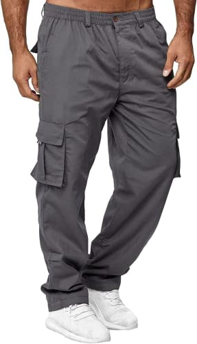 AIFARLD Men's Cargo Pants with Pockets Cotton Hiking Sweatpants Casual Athletic Jogger Sports Outdoor Trousers Relaxed Fit Grey