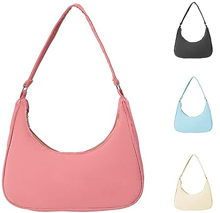 Heveer Umhängetasche Damen Handtasche Nylon Achsel Tasche Y2k Shoulder Bag Kleine Taschen Schultertaschen Unterarmtasche für Frauen Rosa