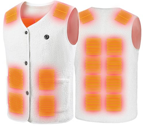 Chaleco Calefactable Hombre Mujer,Chaleco Calefactable De Forro Polar, Ropa Calefactable USB,Chaleco Termico Con 3 Temperaturas Ajustables 16 Zonas De Calentamiento,Para Moto,Caza,Pesca (M, Blanco)