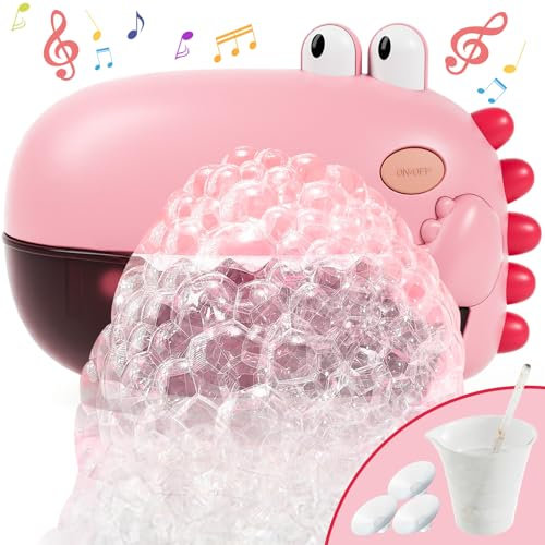 Lehoo Castle Badespielzeug Baby ab 1 Jahr, Dinosaurier Bubble Badewannenspielzeug mit Musik, Seifenblasen Maschinen für Jungen und Mädchen (Rosa)
