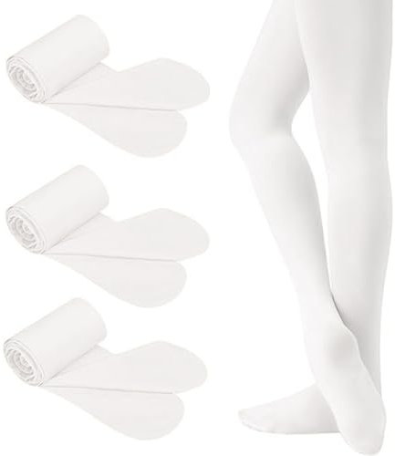 SSKHE Ballettstrumpfhose für Mädchen, 3 Paar, Weiße, mit Fuß, wandelbare Strumpfhosen, weiche Stretch-Ballett-Leggings, Strumpf für Kinder, Studenten, Training, L, Einheitsgröße