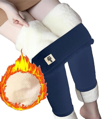 Yutdeng Vinterleggings Kvinnor Hög Midja Varma Byxor Med Tjockt Fleecefoder Sammet Leggings Casual Sportbyxor för Yoga, Marinblå katt, 3XL
