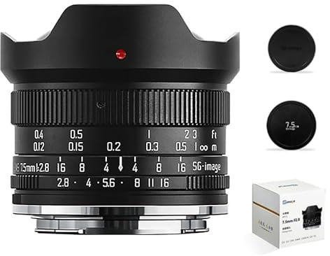 SGimage - Objetivo de ojo de pez ultra gran angular de 7,5 mm F2.8 para cámaras con montura Micro 4/3, peso ligero, 326 g, construcción metálica, fotografía de cielo estrellado, campo de visión de