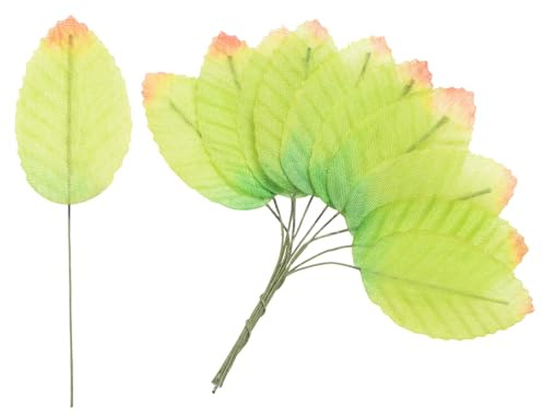 M METERXITY 100-Pack Artificial Silk Leaf Faux Wire Single Leaves Green Red | Fake Flower Leaf, with Stem, for DIY Bouquet, Wreaths, Wedding, Garland, Party Decorations, Fake Rose Craft Leaves