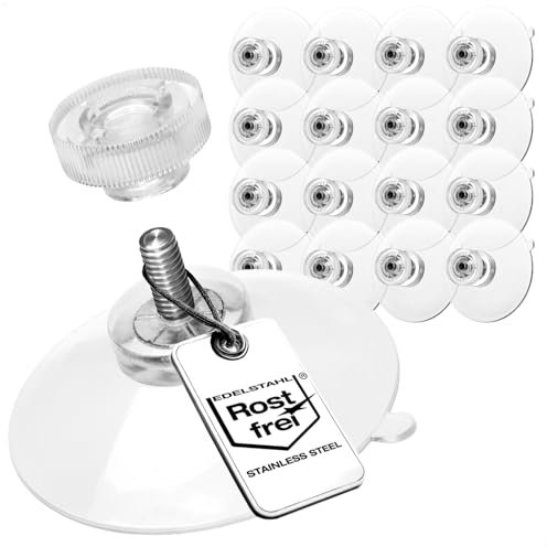 com-four® Ventosas 16x con Rosca M4 - Ø 40 mm - Sujeción Extra Fuerte en Superficies Lisas - Ventosa Premium con Tuerca moleteada Transparente - Fácil instalación sin taladrar