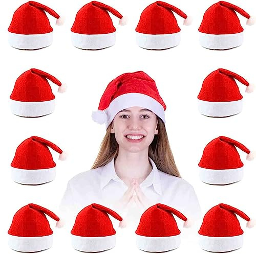 VFZILH Santa Hats Bulk for Adults,12pcs Christmas Hats Adults Universal Fit Plus Size,Thickened Red Santa Claus Hat for Christmas Party Accessories, Mens & Womens Adult Santa Hat