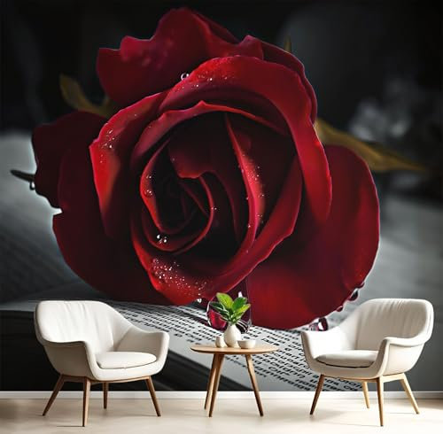 Papel Pintado 400X280Cm En Negro Carbón Papel Pintado Seda Rosa Barroco Estética Gótica Fotomurales Efecto 3D Tapiz Decorativos Pared Murales Póster Para Dormitorio Salón Tv Pared
