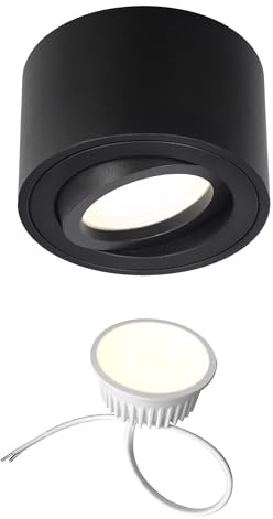 EDO Focos LED Techo Superficie ZALDA OV Negro Redonda, Focos Interior Ultradelgado y Ajustable - Ø80*50mm, Módulo LED 4,8W 4000K Neutro 500lm 230V, Lámpara de Techo Aluminio