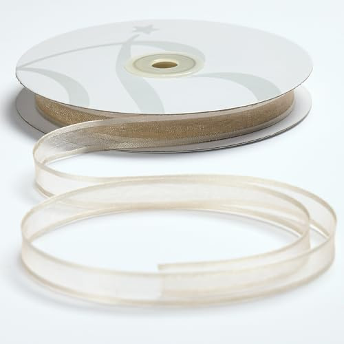 BARATTI Nastro in Organza con Bordo in Raso 20mm X 50 metri, per Artigianato, Natale, Decorazioni, Adatto Per confezionare Regali, Feste di Compleanno, Matrimoni, Bomboniere (Beige)